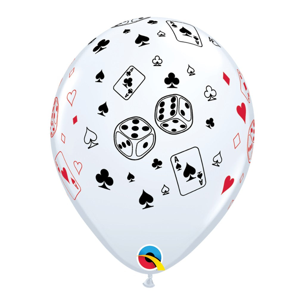 Globo Blanco 11" Cartas y Dados para Fiestas y Eventos 10 pzas QUALATEX