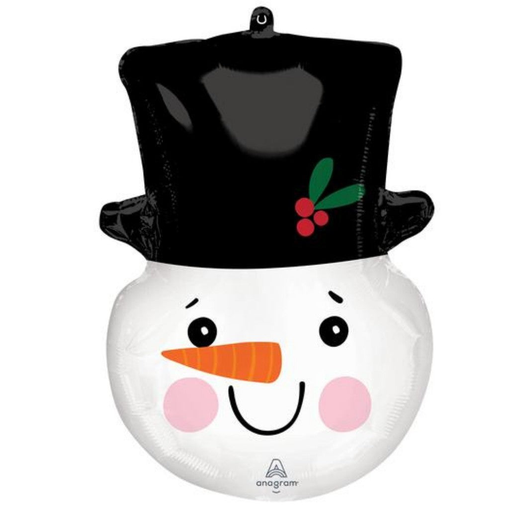 Globo Metálico Cabeza Muñeco de Nieve Sonriente Grande para Fiestas Decembrinas 23/ 58 cm 1 pza Ideática Gourmet