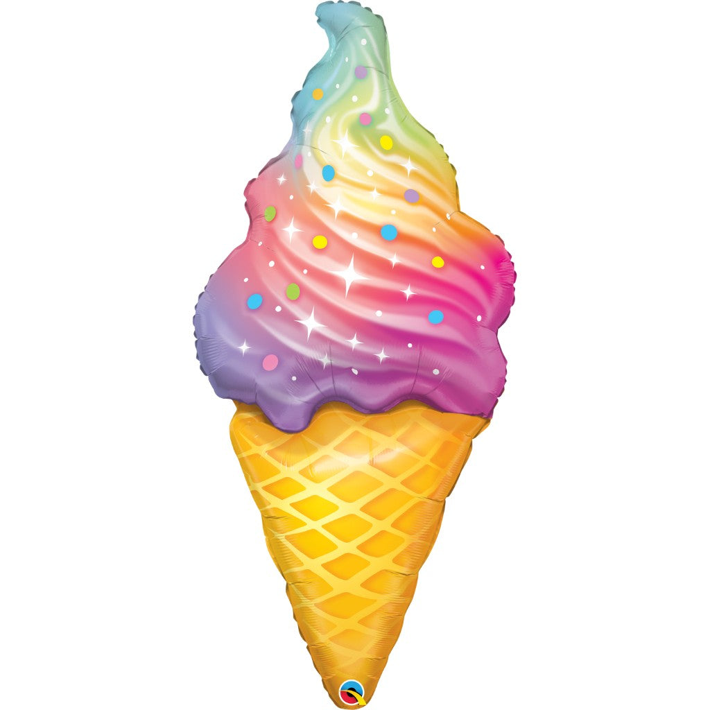 Globo Metálico Cono Helado Arcoiris Unicornio Brillante Grande para Fiestas y Cumpleaños 45 / 114 cm 1 pza Ideática Gourmet