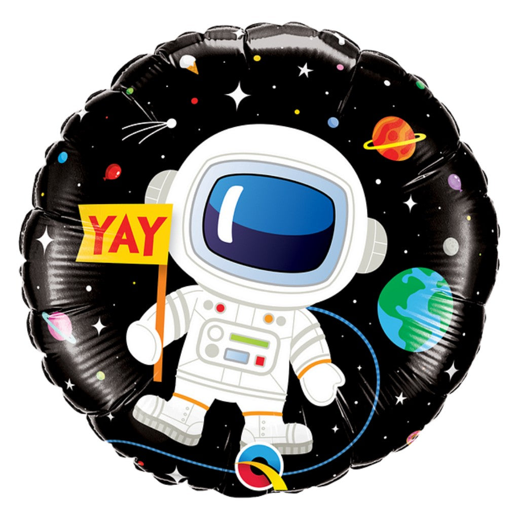 Globo Metálico Redondo Astronauta Happy Birthday para Fiestas y Cumpleaños 18 / 46 cm 1 pza Ideática Gourmet