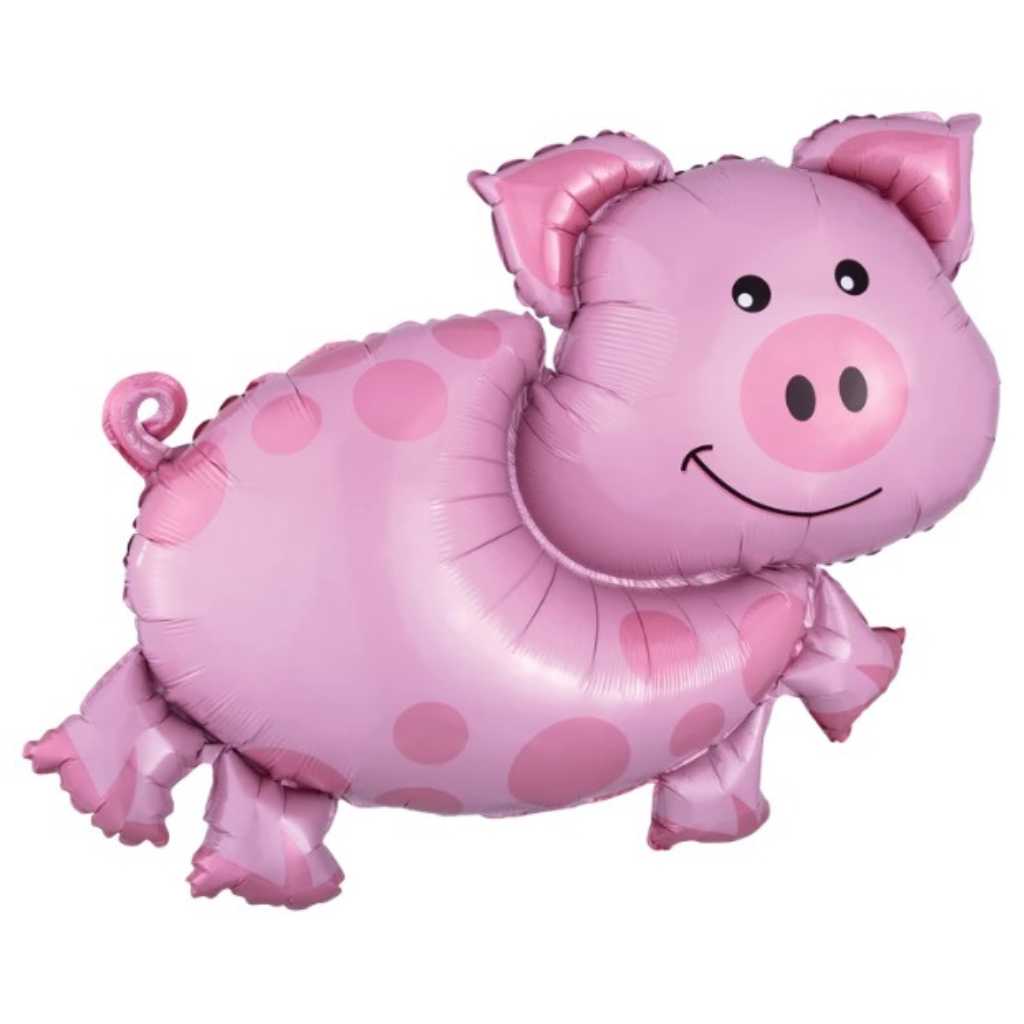 Globo Metalico de Cerdito Granja Grande para Fiestas y Cumpleaños 28/72 cm 1 pza QUALATEX