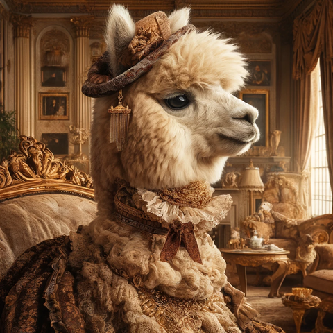 Top Ten Things to Do in The Berkshires in Summer: Your Ultimate Guide. A gilded age alpaca looks out the window of a fancy room.