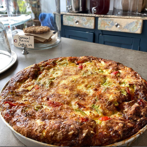 Our Top 6 Best Breakfast Spots in Great Barrington, Massachusetts. A frittata sits on a counter with other baked goods.