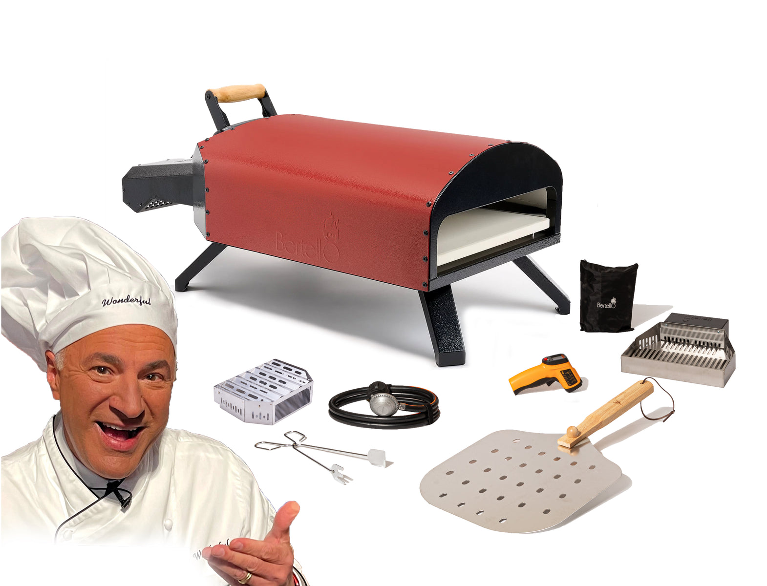 Bertello 12" SimulFIRE Outdoor Pizza Oven - Everything Bundle (Brick Red)