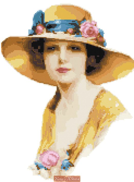 Lady with hat cross stitch kit