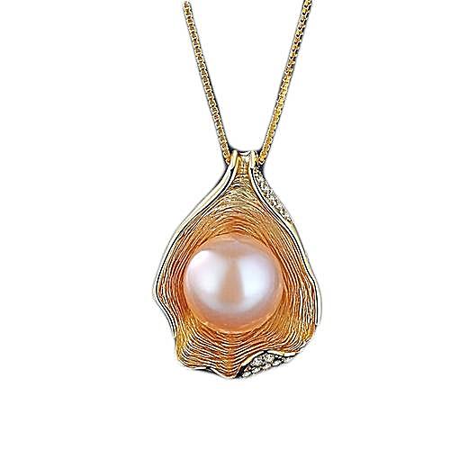 18K Gold Color Freshwater Pearl Pendant Pink