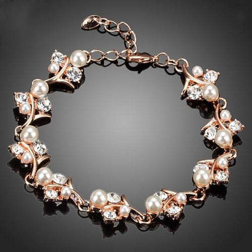 Cubic Zirconia Pearl Flower Bracelet