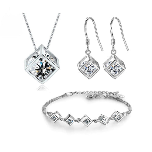 Crystal Cube Necklace Earrings Set
