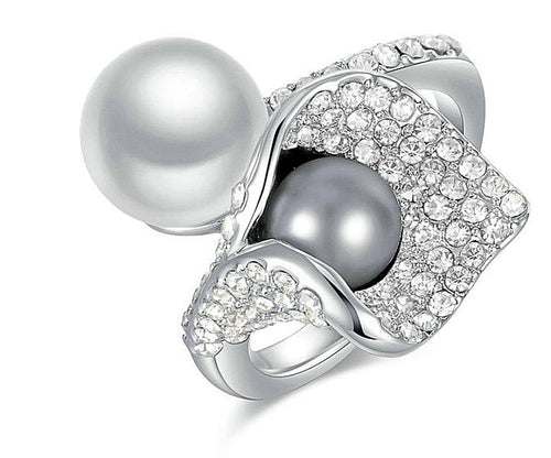 Grey Pearl Cocktail Ring Silver