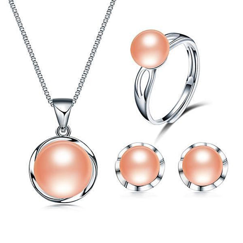 High Luster Freshwater Pearl Jewelry Set Pink