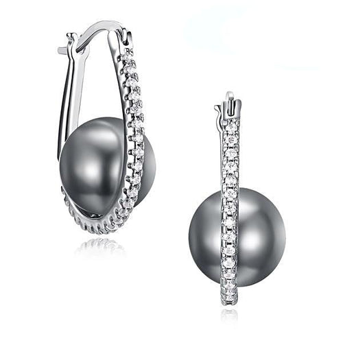Oval Hoop Grey Pearl Earrings