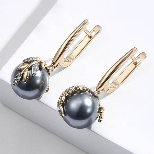 18K Grey Pearl Dangle Earrings