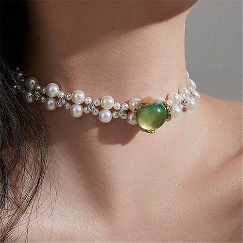 Fashion Green Opal Pearl Choker Set