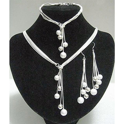 Silver Plated Crystal Beads Jewelry Set
