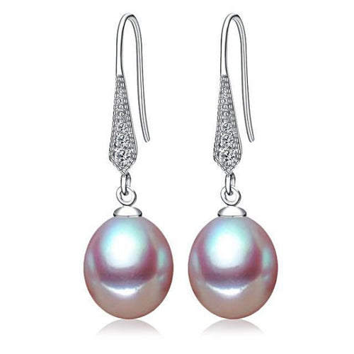 Freshwater Pearl Drop Earrings Purple