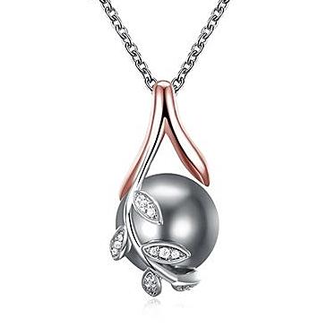 Pave Grey Pearl Pendant Rose Gold