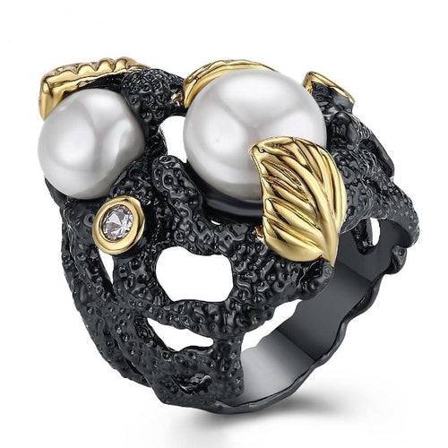 Vintage Black Gold Pearl Ring