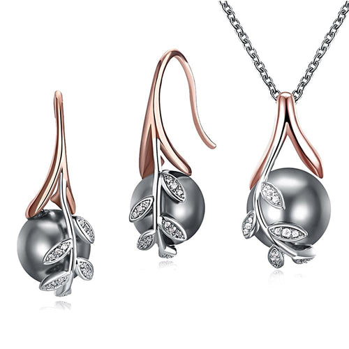 Grey Pearl Pendant & Earrings Jewelry Set