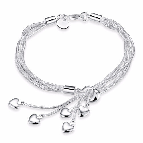 Silver Plated Crystal Hearts Bracelet