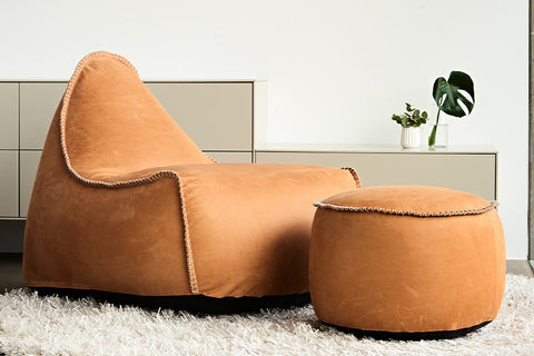 Large Leather Beanbag Chair in Cognac