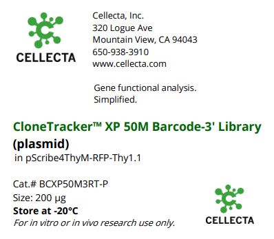 Cellecta CloneTracker XP 50M Barcode-3' Library (Plasmid) BCXP50M3RT-P