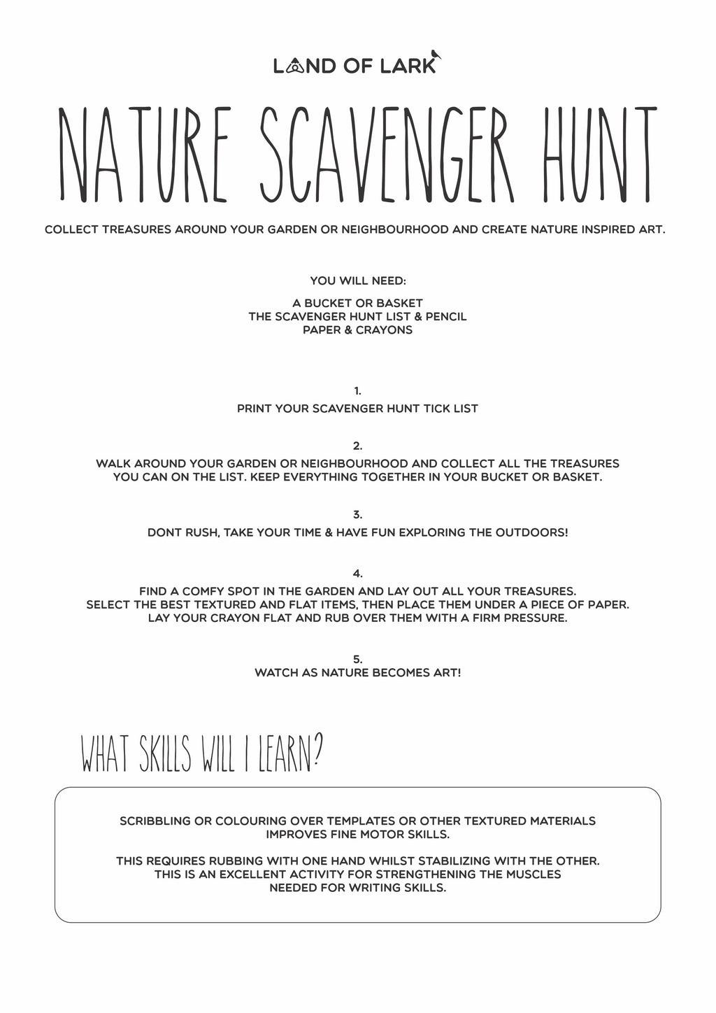 FREE Scavenger Hunt activity Download this free nature scavenger hunt