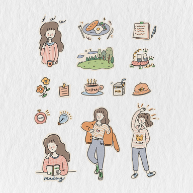 390 Cute Digital Daily Stickers Pack