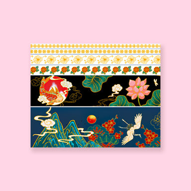 Gold Foil Japanese Retro Washi Tape - Set of 6 - Flower and Bird