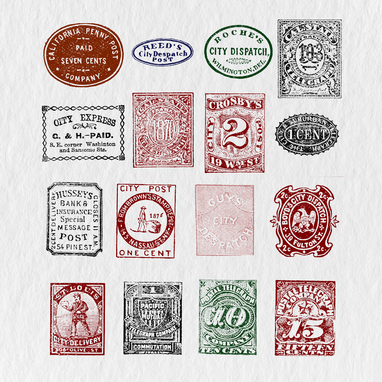 244 Digital Postage Stamps Sticker Bundle