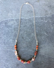 Red Jasper & Silver Beaded Necklace, 16"-24", natural stone