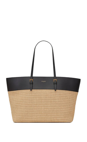 Saint Laurent Boucle Medium E/W Shopping Bag in Raffia and Smooth Leather