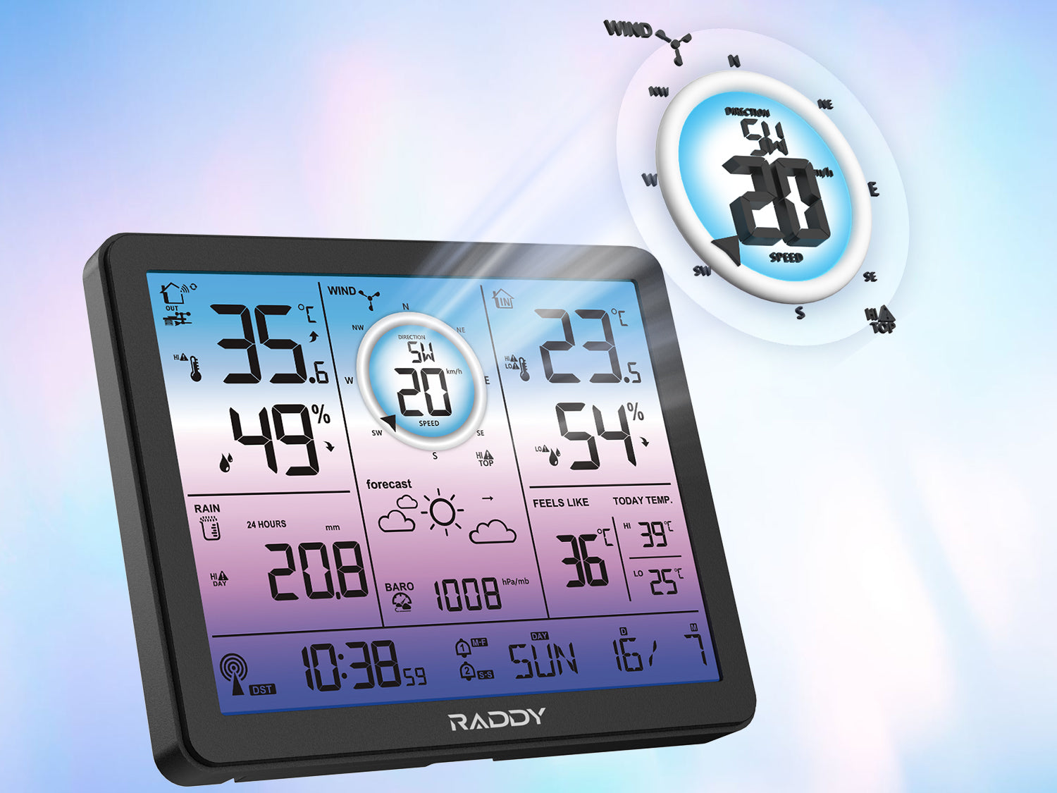 Raddy VP7 Weather Station, Wireless Thermometer