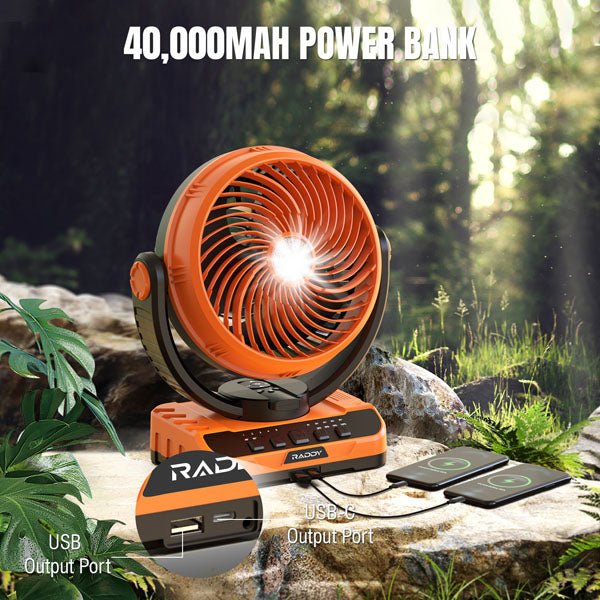 Raddy CF5 Rechargeable Camping Fan | Massive 40,000mAh Battery