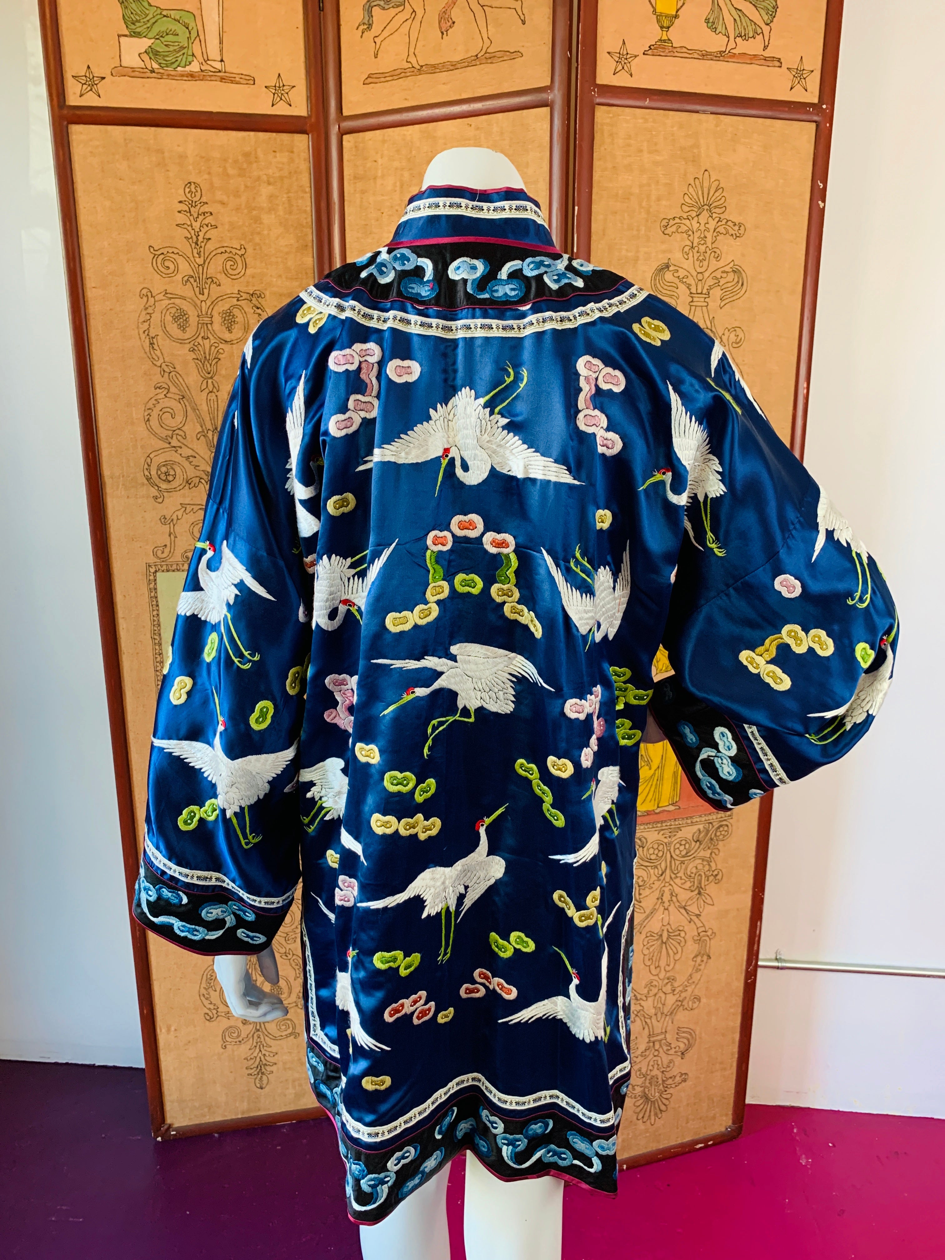 Embroidered Birds & Clouds Silk Chinese Robe – Empress Vintage