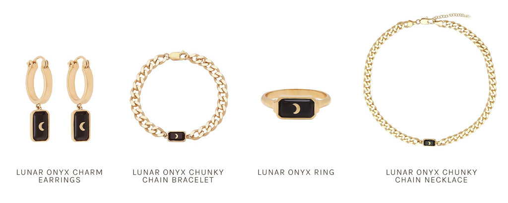 Behind the Design of Paola Cossentino x S-kin Studio Lunar Dreams - Lunar Onyx Ring, Lunar Onyx Charm Earrings, Lunar Onyx Chunky Chain Bracelet, Lunar Onyx Chunky Chain Necklace