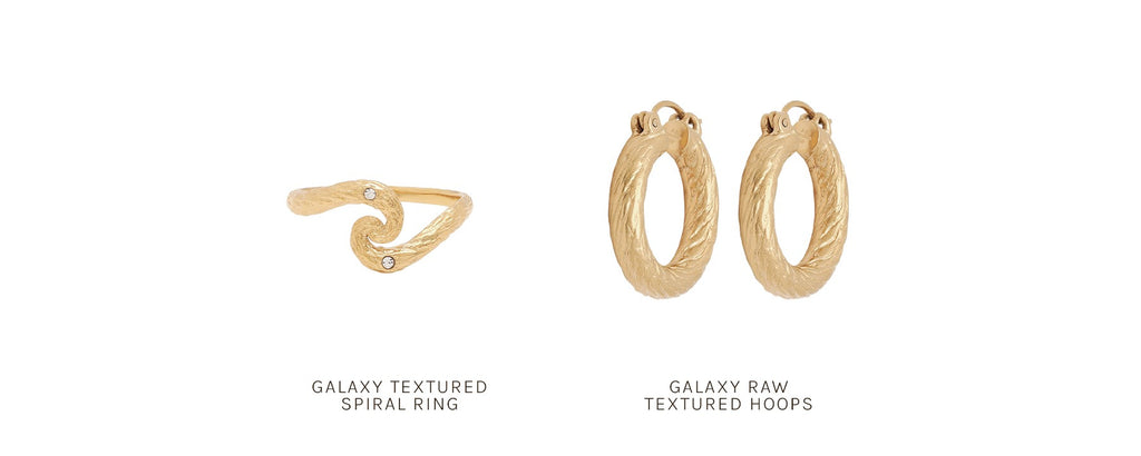 Behind the Design of Paola Cossentino x S-kin Studio Lunar Dreams - Galaxy Textured Spiral Ring and Galaxy Raw Textured Hoops