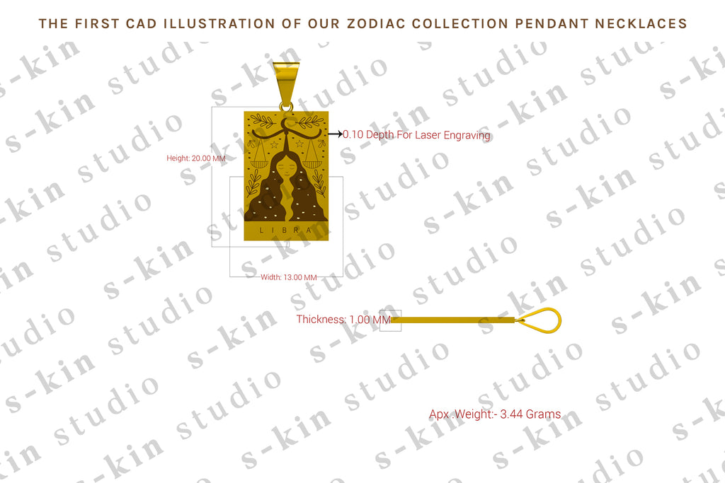 FIRST CAD ILLUSTRATION OF S-KIN STUDIO ORIGINAL ZODIAC COLLECTION PENDANT NECKLACES