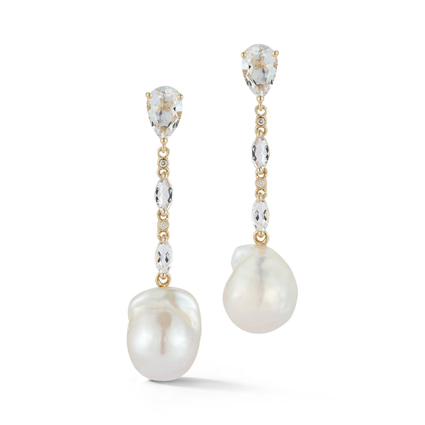14kt Blue Topaz and Baroque Pearl Drop Earrings– MATEO