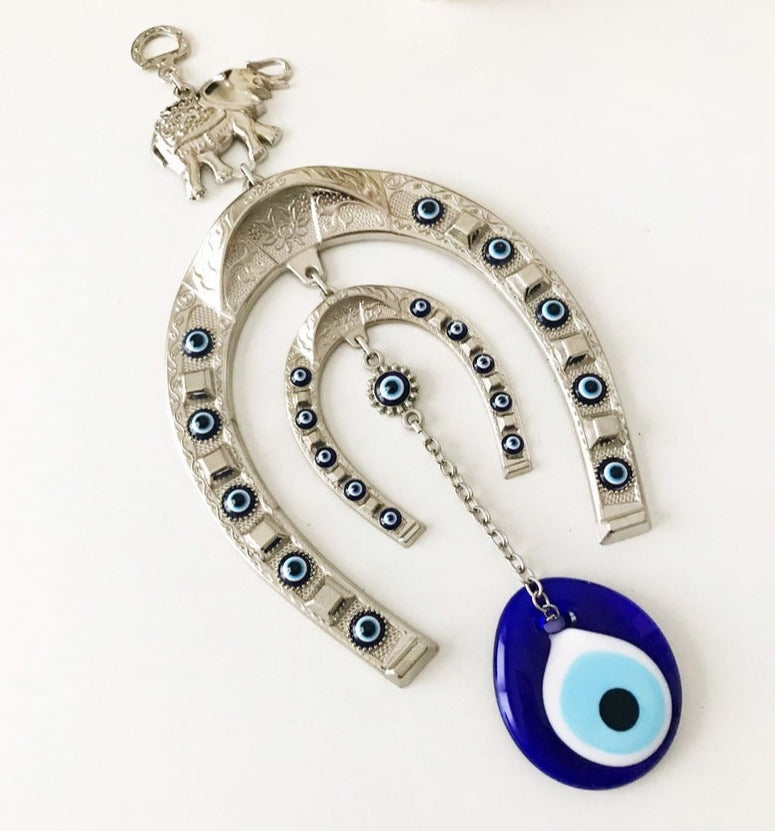 Details about   Evil Eye Amulet Wall Hanging Blessing Protector Metal horse shoe brings luck 