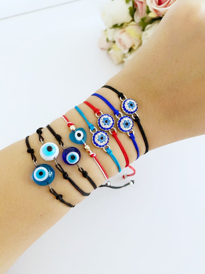 Evil Eye Thread Bracelet, Blue Evil Eye Bead, Adjustable String Bracel ...