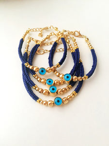 Blue evil eye bracelet, seed beads bracelet, evil eye charm bracelet - Evileyefavor