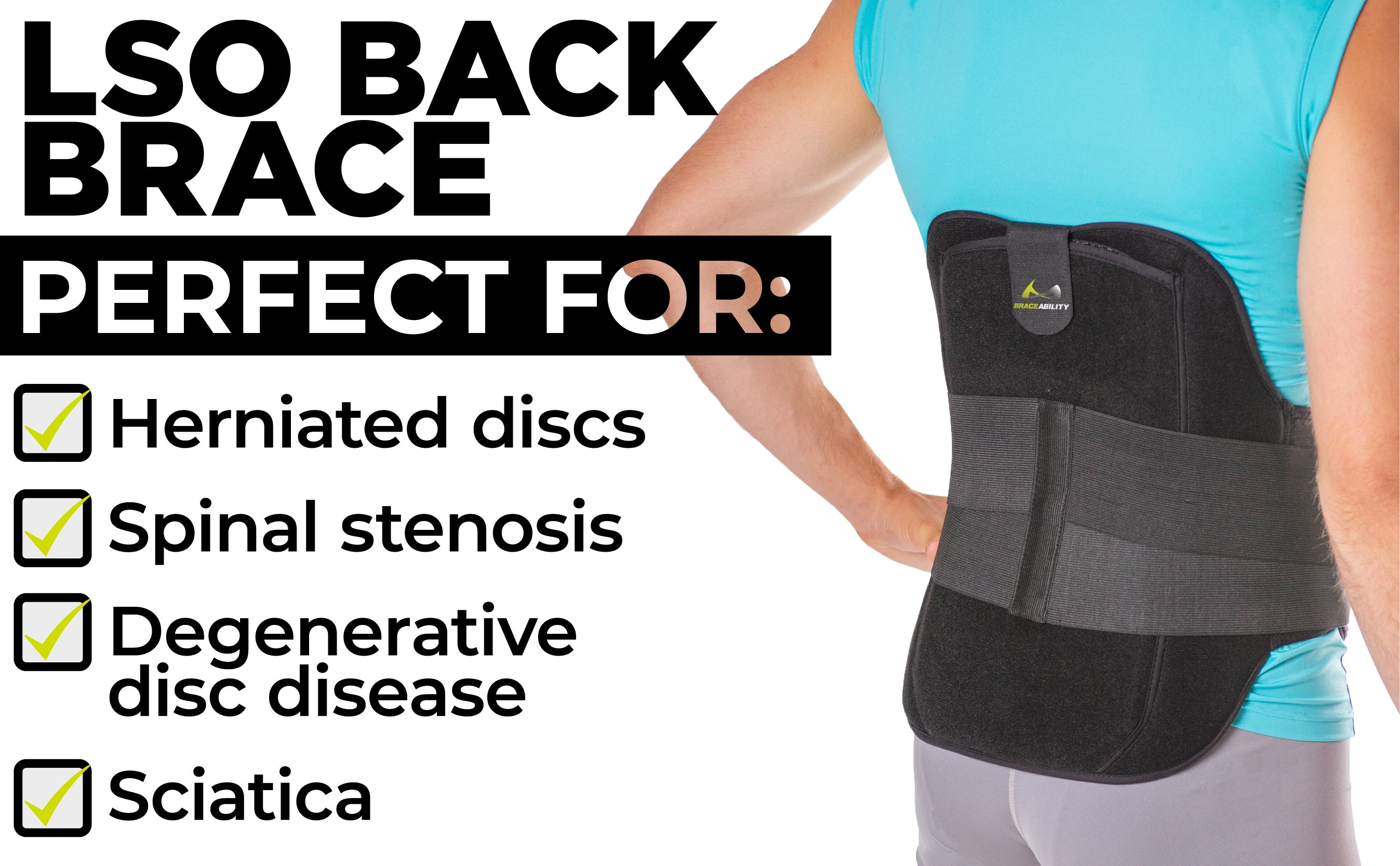 the braceability lso back brace is perfect for herniated discs, spinal stenosis, and sciatica