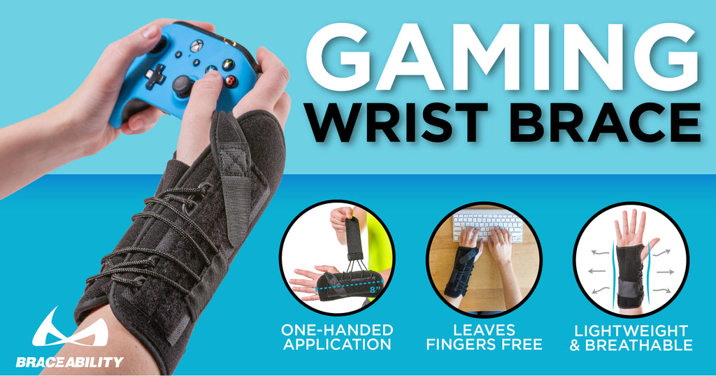 The BraceAbility Gaming Wrist Brace has a single lace closure, and removable splints for all day comfort