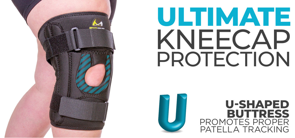 the u-shaped buttress supports the kneecap to help reduct knee pain while exercising