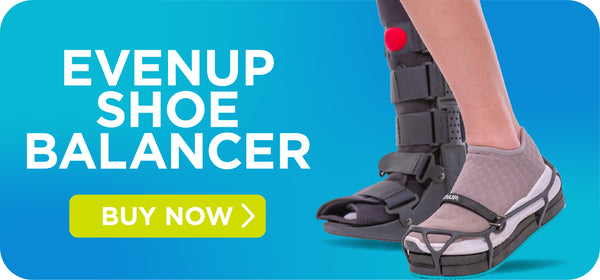 Use an evenup shoe balancer to level hips while wearing a walking boot. Find it here