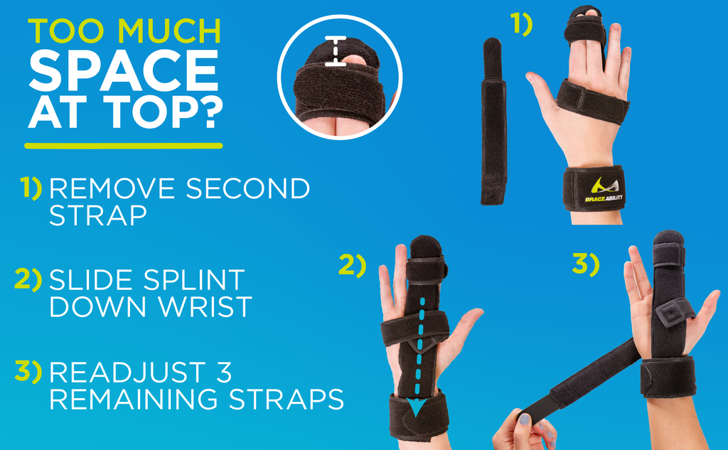 If the two finger immobilizer feels too large, simply slide the splint down your wrist and readjust the straps