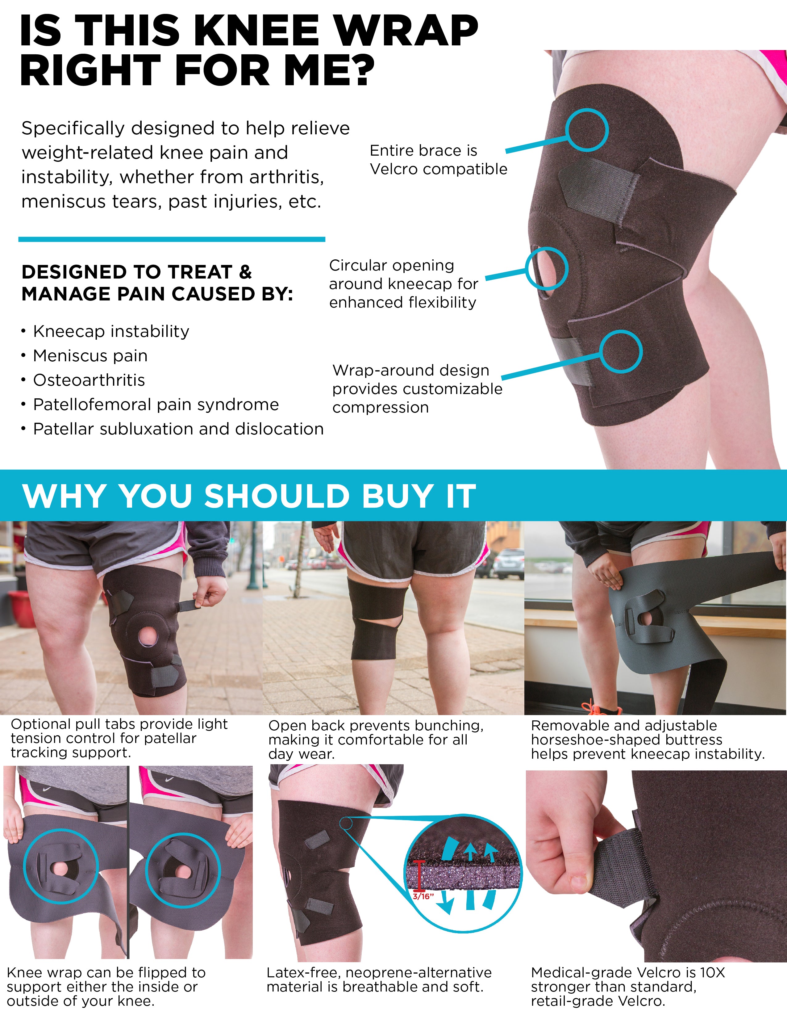 opove Compression Knee Brace for Meniscus Tear with Side