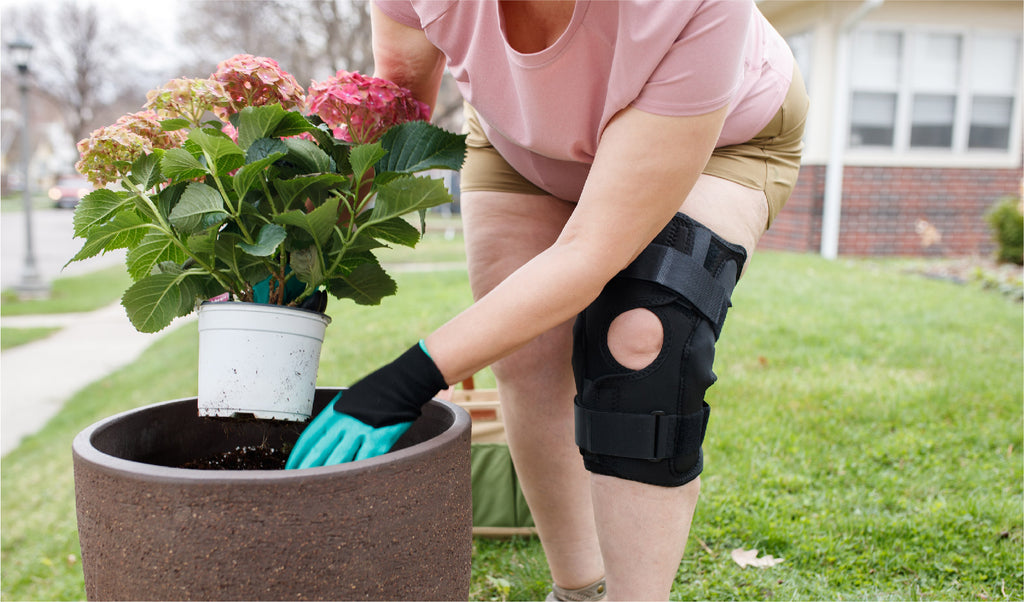 using a knee pain brace while in the garden helps prevent ongoing knee pain and reduce the possibility of future injury