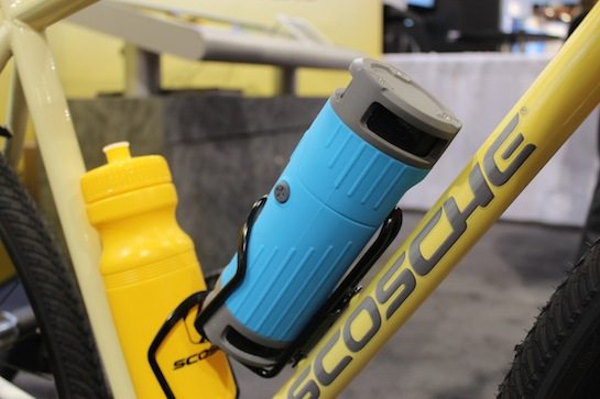 wireless, bluetooth speaker that fits into the water bottle holder of a bike