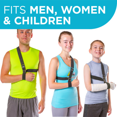 the torn rotator cuff and shoulder support sling can be used on the left or right arm by men, women, or children